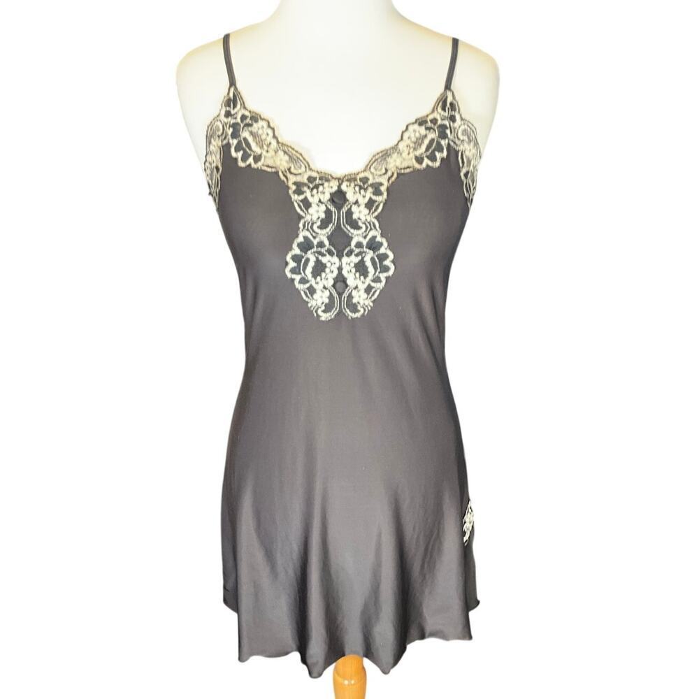 Bisou Bisou Michele Bohbot Y2K Lace Trim Slip Dress Lingerie Coquette XS